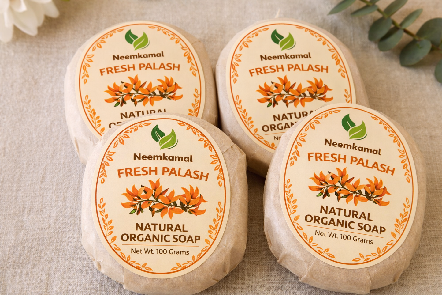 Neemkamal Fresh Palash Natural Organic Soap (100g)(Pack of 8) – Handmade Ayurvedic Skin Brightening & Rejuvenating Herbal Bath Bar