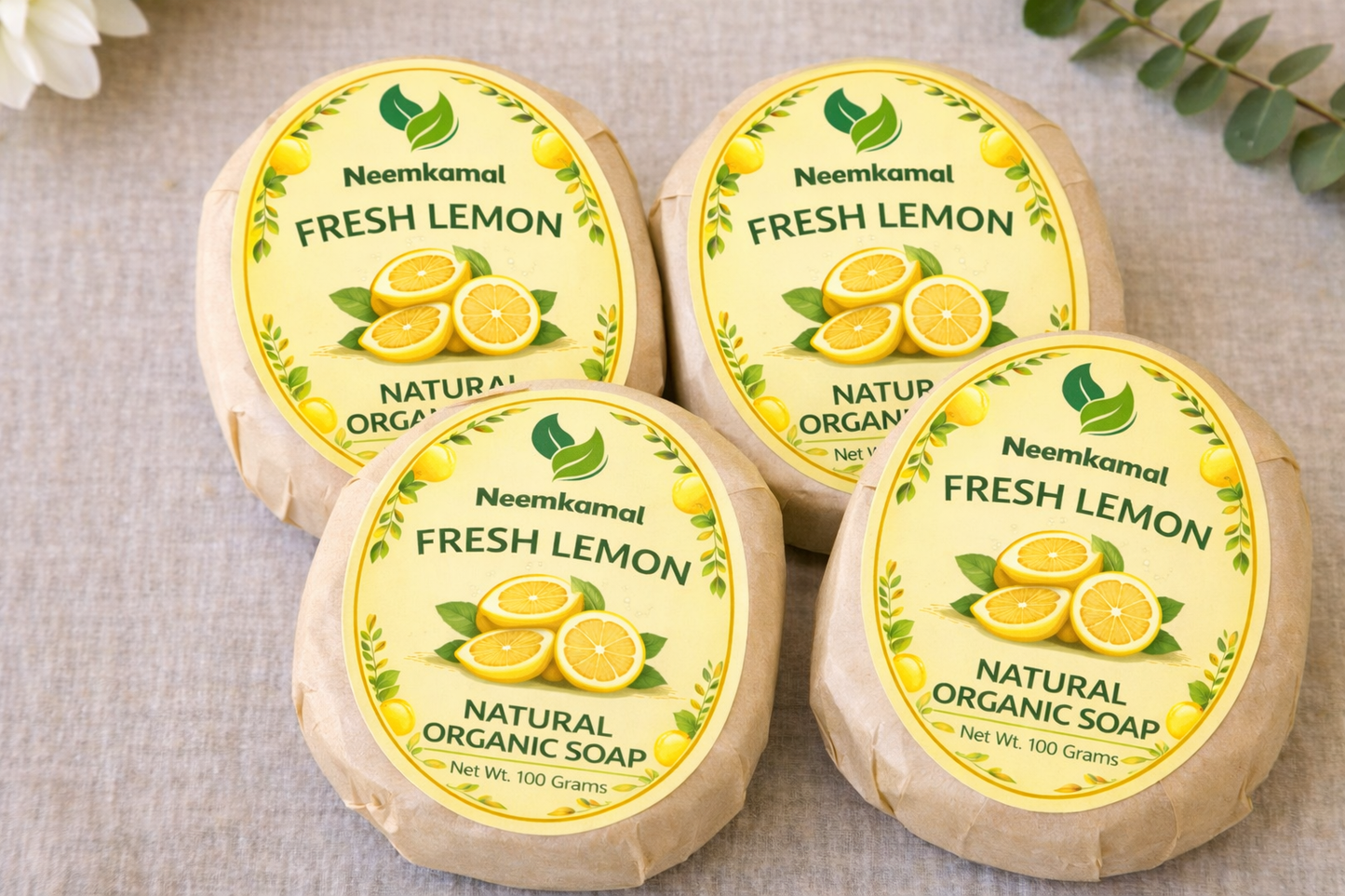 Neemkamal Fresh Lemon Natural Organic Soap (100g)(Pack of 8) – Handmade Ayurvedic Skin Brightening & Oil Control Bath Bar