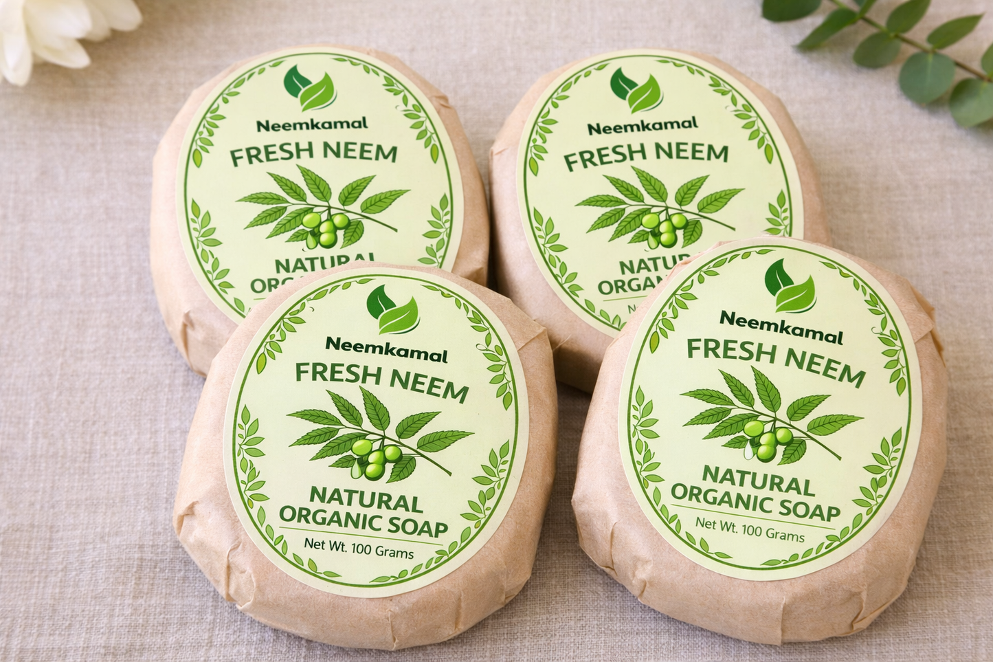 Neemkamal Fresh Neem Natural Organic Soap (100g)(Pack of 8) – Handmade Ayurvedic Antibacterial Skin Care Bar for Acne, Pimples & Clear Skin