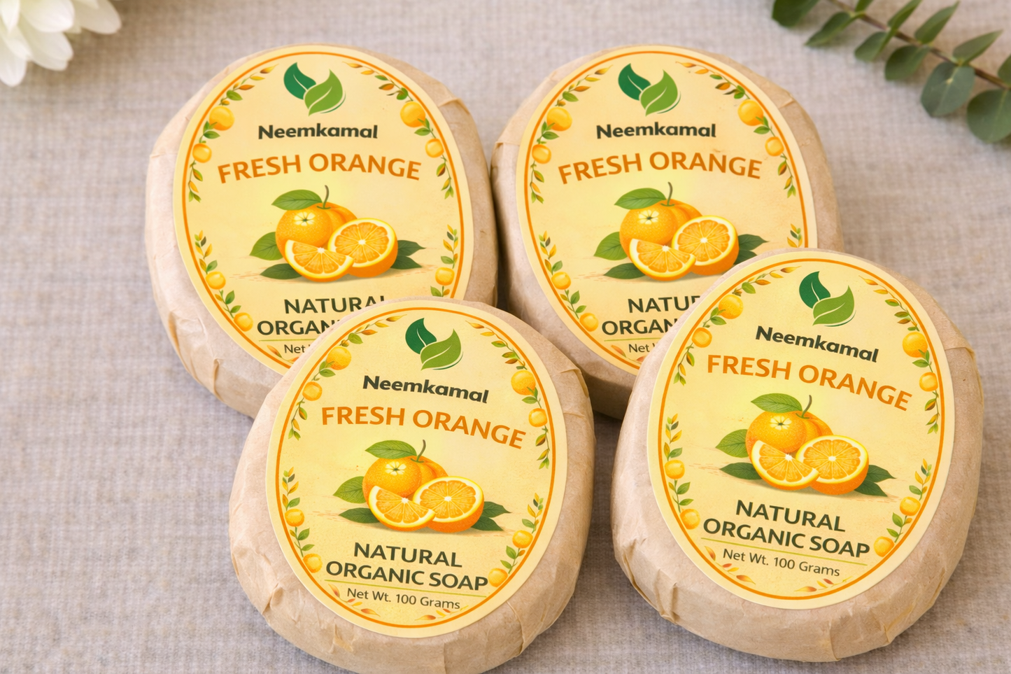 Neemkamal Fresh Orange Natural Organic Soap (100g)(Pack of 8) – Handmade Ayurvedic Skin Brightening & Vitamin C Glow Bath Bar