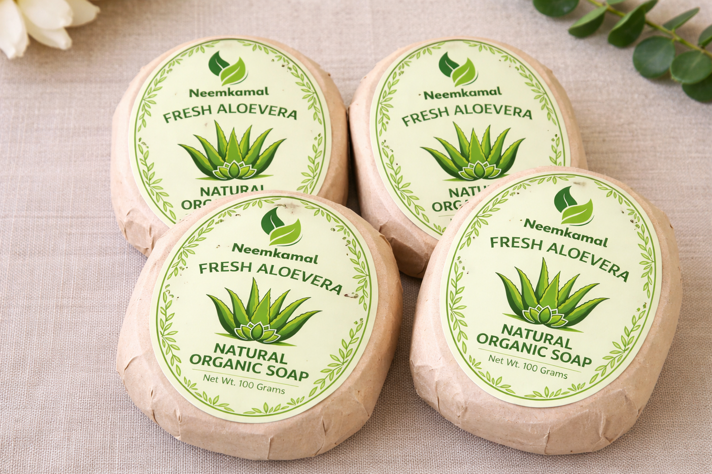 Neemkamal Fresh Aloe Vera Natural Organic Soap (100g)(Pack of 8) – Handmade Ayurvedic Skin Care Bar for Deep Hydration & Glow