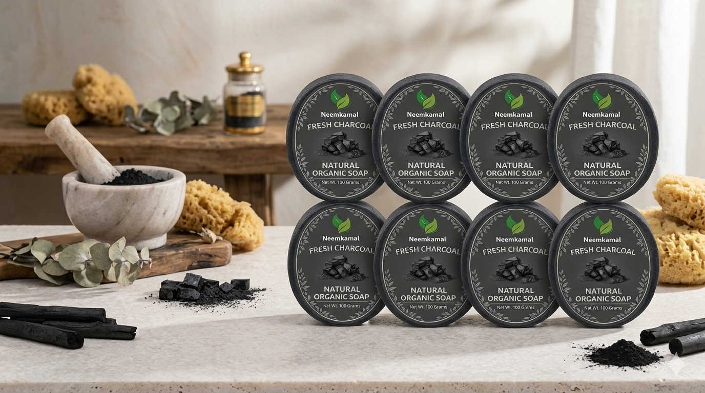 Neemkamal Activated Charcoal Natural Organic Soap (100g)(Pack of 8) – Handmade Ayurvedic Detox & Deep Cleansing Skin Care Bar