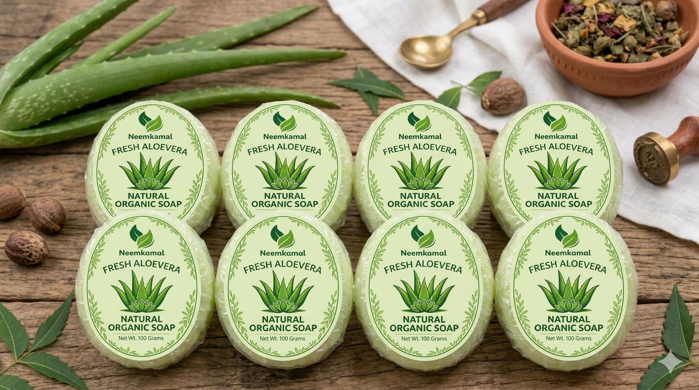 Neemkamal Fresh Aloe Vera Natural Organic Soap (100g)(Pack of 8) – Handmade Ayurvedic Skin Care Bar for Deep Hydration & Glow