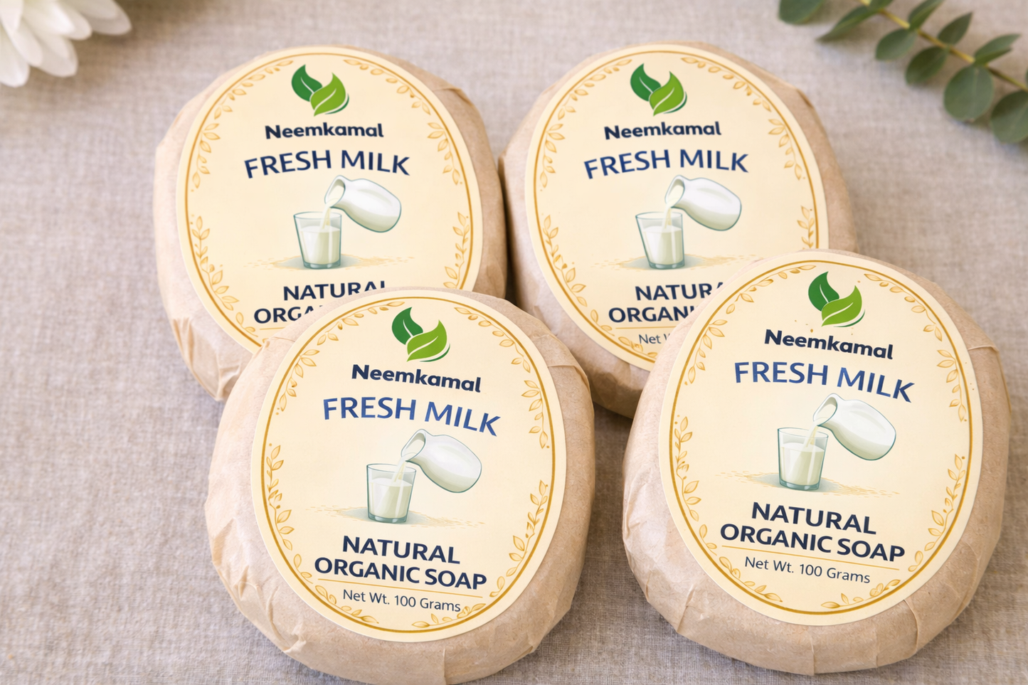 Neemkamal Fresh Milk Natural Organic Soap (100g)(Pack of 8) – Handmade Ayurvedic Moisturizing & Skin Softening Bath Bar