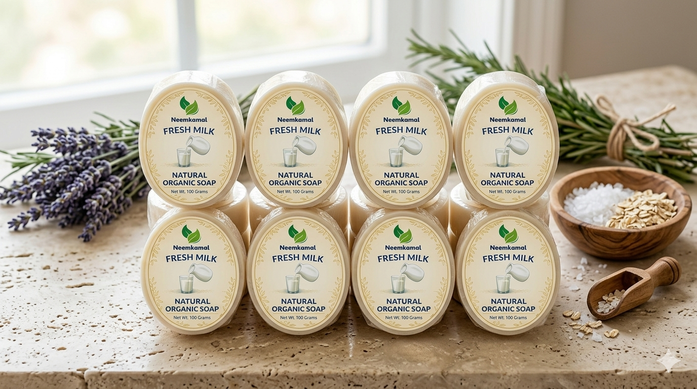 Neemkamal Fresh Milk Natural Organic Soap (100g)(Pack of 8) – Handmade Ayurvedic Moisturizing & Skin Softening Bath Bar