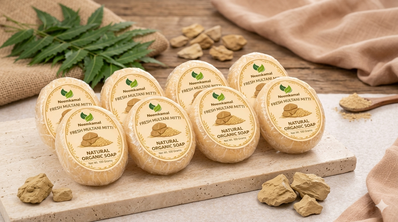Neemkamal Fresh Multani Mitti Natural Organic Soap (100g)(Pack of 8) – Handmade Ayurvedic Oil Control & Deep Cleansing Skin Care Bar