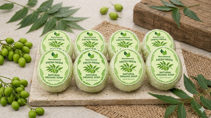 Neemkamal Fresh Neem Natural Organic Soap (100g)(Pack of 8) – Handmade Ayurvedic Antibacterial Skin Care Bar for Acne, Pimples & Clear Skin