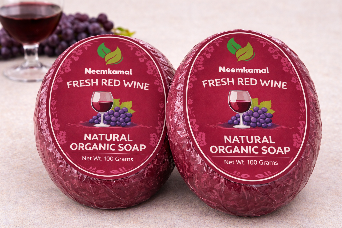 Neemkamal Fresh Red Wine Natural Organic Soap (100g)(Pack of 8) – Handmade Ayurvedic Anti-Aging & Skin Rejuvenating Bath Bar